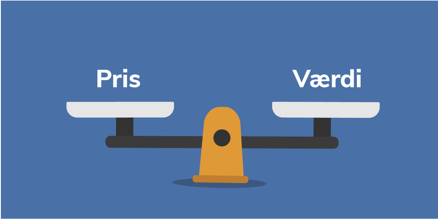 Vægtskål der vejer pris og værdi